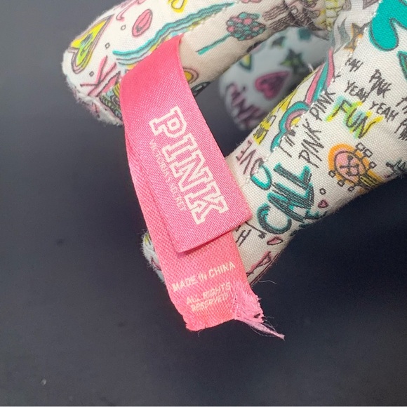 PINK by Victoria's Secret White Dog Rainbow Love and Graffiti Plush Dog Lot of 2 - Picture 12 of 13